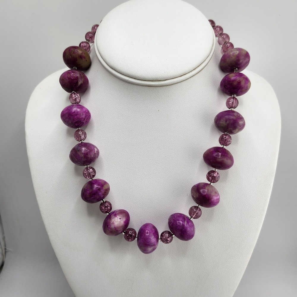 Magenta Stone Beaded Necklace Statement